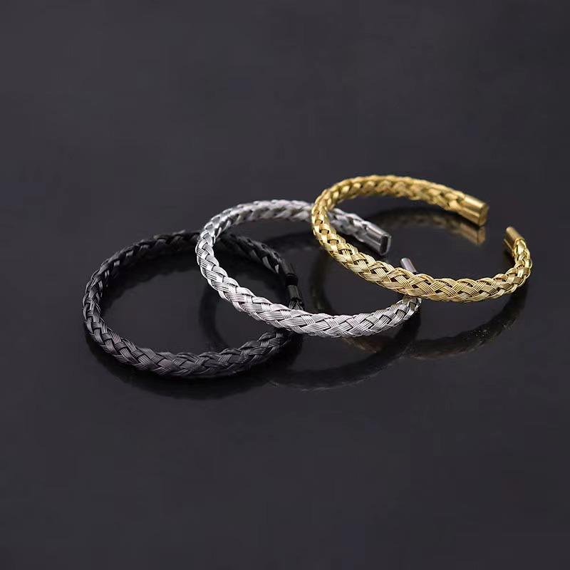 Gelang Terbuka, Keluli Tahan Karat, Jalinan, untuk Lelaki Titanium Bracelets 7