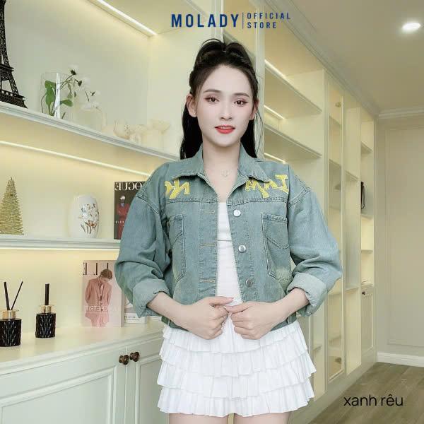 Áo Khoác Jean Nữ MOLADY K92 Thiết Kế Logo Thêu Nổi Có Túi Trong HOT Trendy Top Jacket Cotton 6