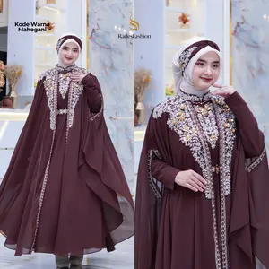 Rades - Kaftan Zeina Bahan Ceruty Set Turban Mewah Full Bordir Dan Payet Kaftan Wanita Pesta Kondangan mewah Gamis Muslim Jubah Cantik Manset Lebaran Dress Dewasa Remaja
