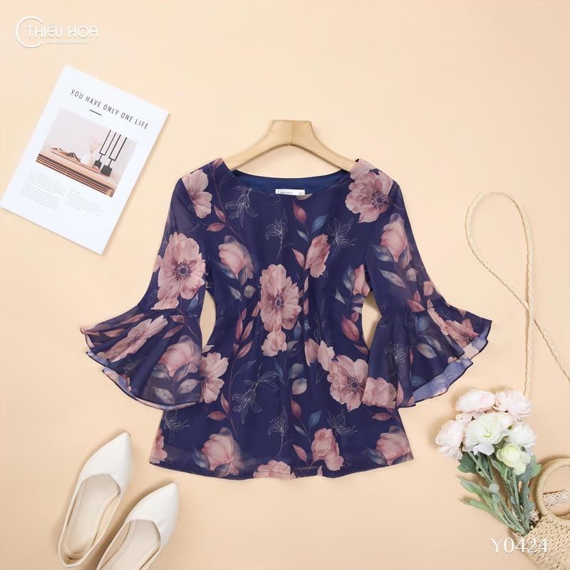 Áo Kiểu Voan Nữ Trung Niên Thanh Lịch Trang Nhã tặng mẹ Thương Hiệu Thiều Hoa AN5Y0424