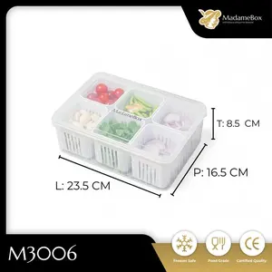 Kotak makan penyimpanan wadah food container kulkas Kedap Udara anti tumpah bumbu dapur 6 sekat ada penutup plastik PP Madamebox M3006  Buah Anak