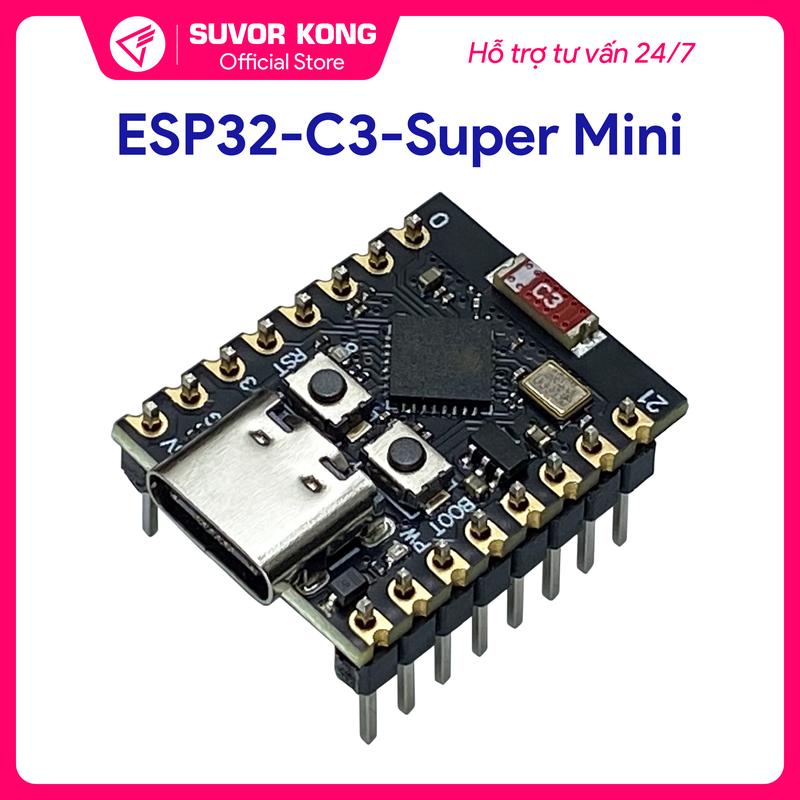 Module ESP32-C3 SuperMini hỗ trợ WiFi + Bluetooth BLE có Flash 4Mb, RAM 400Kb kích thước nhỏ