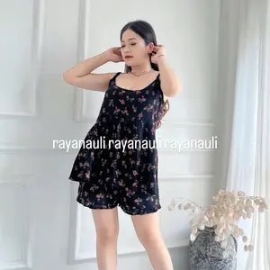 One Set Tanktop Pendek Jumbo Rayon Setelan Baju Celana Renda Piyama Tidur Wanita