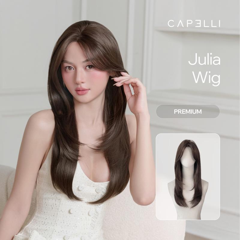  Tóc Giả Nguyên Đầu Siêu Da Lưới Lace CAPELLI Cúp Layer Mái Bay Màu Trầm Julia Premium Wig 