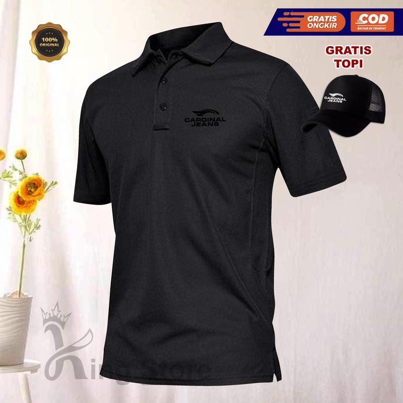 GRATIS TOPI..!!! Kaos Polo Distro Lengan Pendek Cardin Jean Kiri Hitam | Tshirt Baju Kerah Pria Wanita Unisex | Baju Polo Distro Keren Pria & Wanita 2