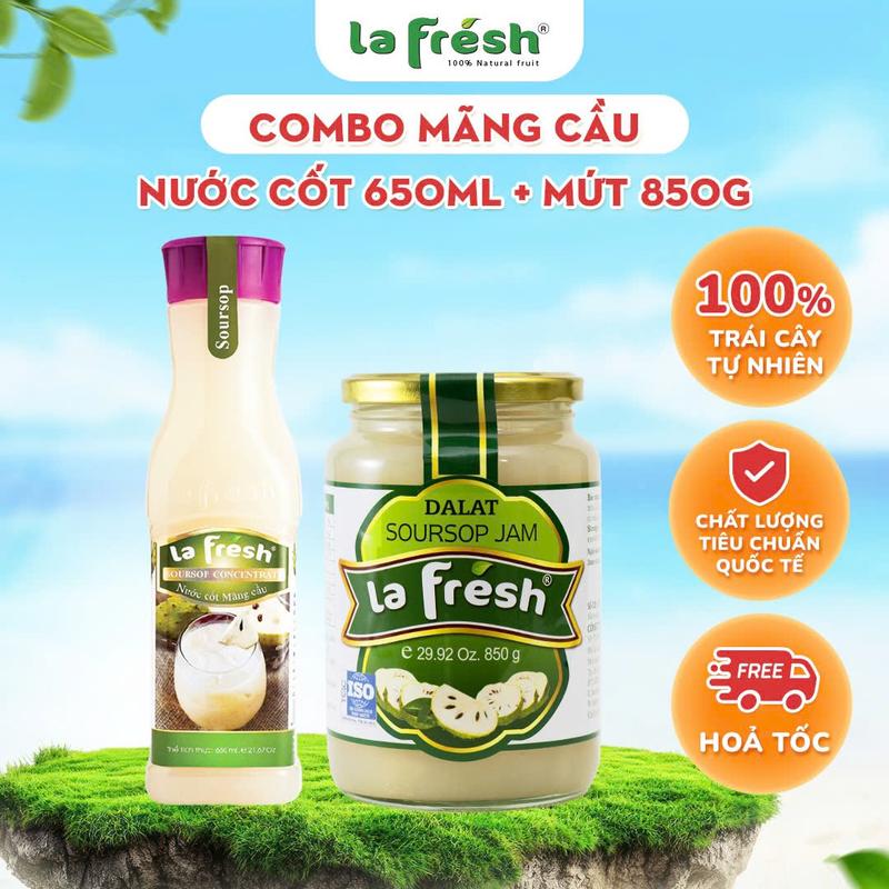 Combo Nước Cốt Mãng Cầu 650ML + Mứt 850Gram Lafresh - Giải nhiệt tại nhà, pha chế dễ dàng