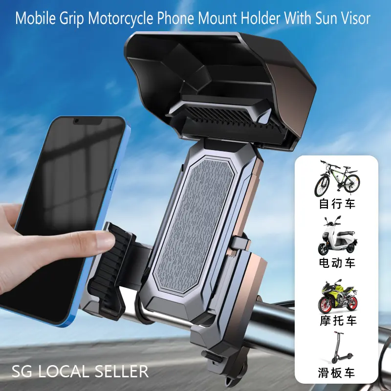 【SG READY STOCK】RICHMENT Motorcycle and Bicycle Phone Stand - Universal Waterproof Mount with Rain Cover, Sunshade, Anti - Shake Feature and 360° Rotation, Suitable for Electric Scooters and Vehicles