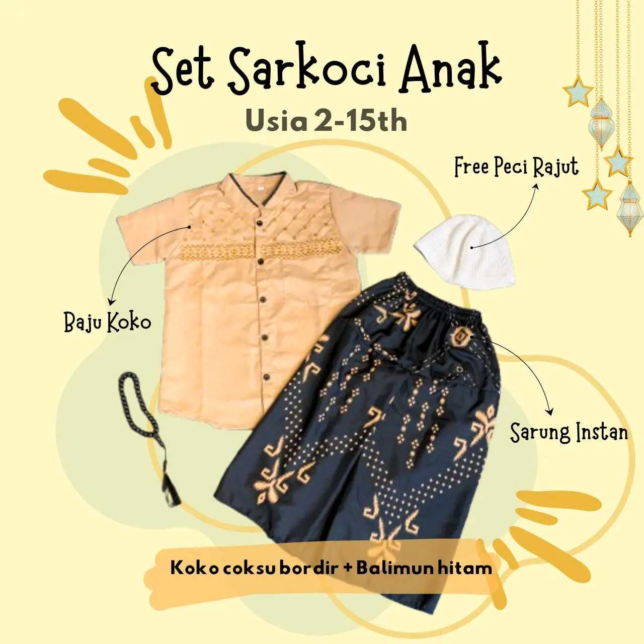 Bordir Coksu + Balimun Hitam + Peci