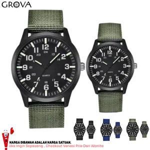 GROVA JAM TANGAN ANALOG PRIA WANITA COUPLE BAHAN TALI KAIN KANVAS FASHION NYLON GROSIR CASUAL SPORT SA020