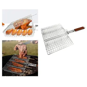 Loviver Keranjang Panggangan BBQ Portabel Logam 3 Bagian Jaring BBQ