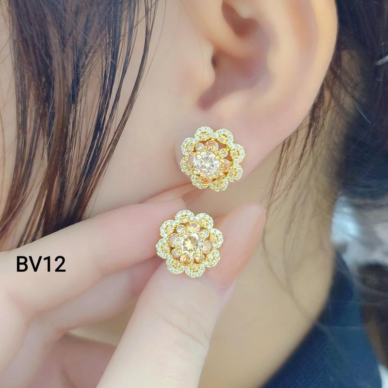 Hoa tai Titan thiết kế hoa trà 3 tầng đính đá 8 ly xi vàng bền màu khóa đẩy có mộc