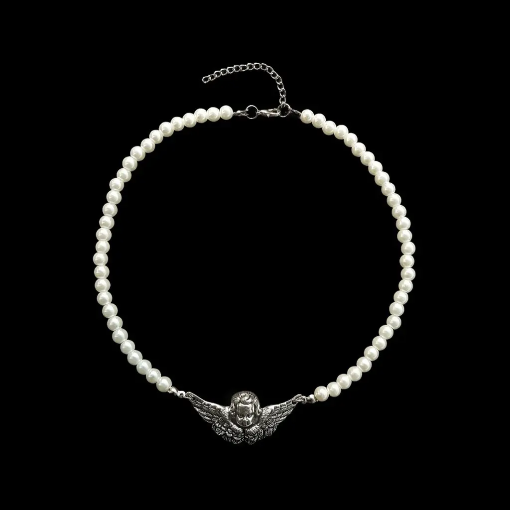 ￼Angel Pearl Necklace Kalung Mutiara Malaikat Style Hip-Hop