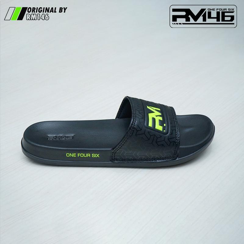 RM146- Sandal Slop Full Karet Motif Timbul Hitam Hijau Stabilo Sendal Slop priamurah sandal  slop premium 3