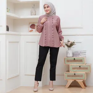 Blues SENORITA Bahan Polo Linen Baju Wanita Kekininan Viral Terbaru