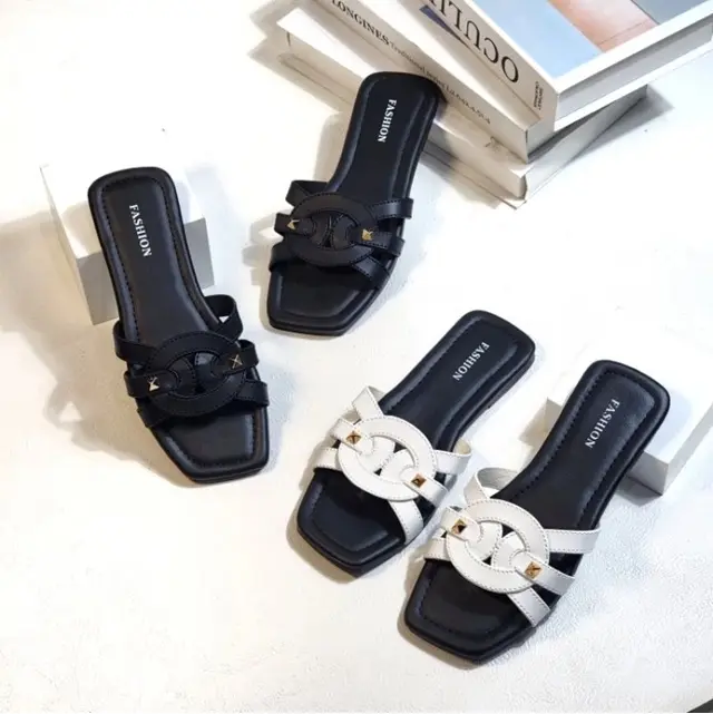 F U J I - Sandal Wanita Flat Slop Slip On Termurah Berkualitas Model Baru Trendy