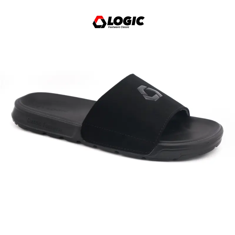 Logic - Sandal Slide On Pria Logo Black Simple Shoes Sendal 2