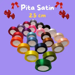 PITA SATIN 2,5cm Pita Roll Satin Pita Kado Buket Warna Warni Colorful Ribbon Hiasan Kawat Bulu