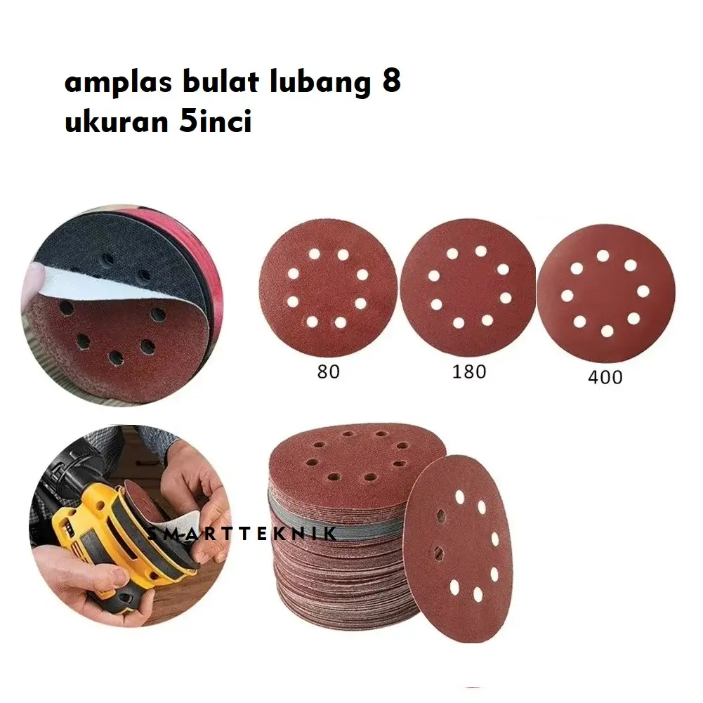 Amplas lubang Bulat Velcro 5 Inch 8 Lubang NO Grit P60 120 180 400 Refill Amplas Gosok Bundar