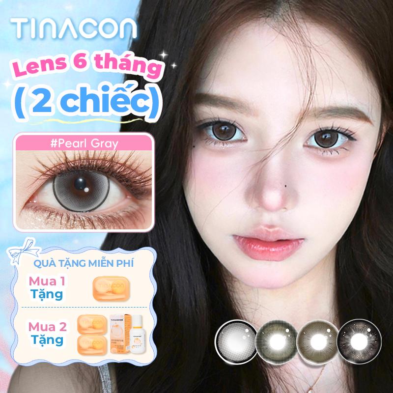 【6 months】TINACON LENS, 2 chiếc 6 tháng, Pearl Gray, màu xám, dành cho mắt to, DIA 14,2-14,5mm, [Giá 1 Đôi + Kèm Khay Dụng Cụ] , sử dụng trong 6 tháng, CÓ CẬN 0.00-8.00