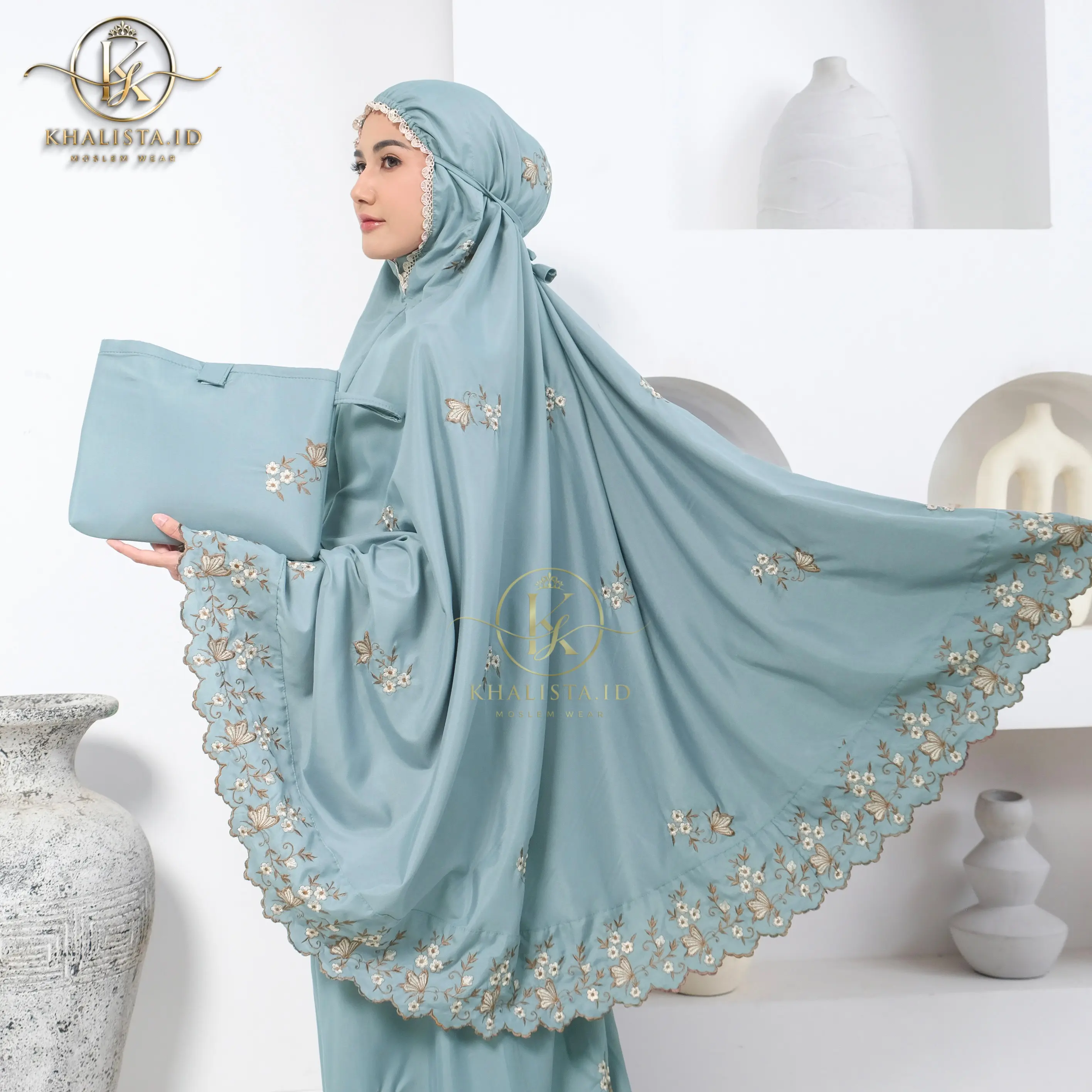 Khalista id-Mukena Dewasa Bordir Camelia Cantik Mewah Lembut Katun Premium Bunga Buttefly