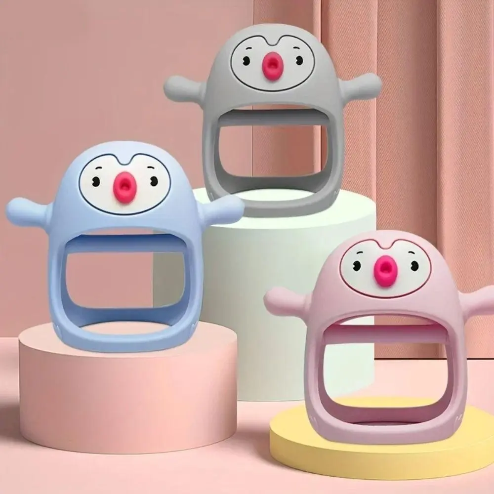 ของเล่นเคี้ยวซิลิโคน, สำหรับทารก, การออกแบบเพนกวิน, Pacifiers สำหรับมือและฟันเด็ก, แท่งฟันกราม, นุ่มและป้องกันการกัด, ป้องกันการกิน, เหมาะสำหรับทารก