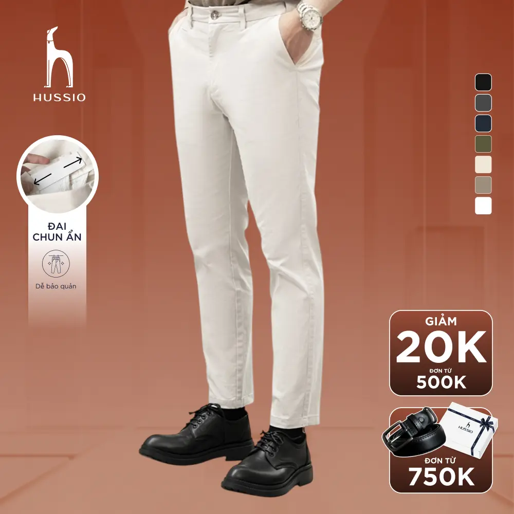 Quần nam CHINOS vải KAKI nhung, co giãn, mềm mịn, thanh lịch - HUSSIO