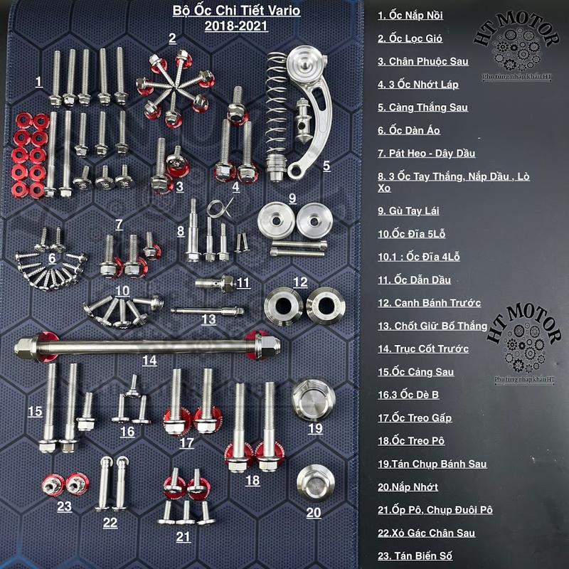 Bộ Ốc Chi Tiết Salaya Inox304 Lắp Cho Dòng Xe Vario 2018-2021 Mẫu Thái