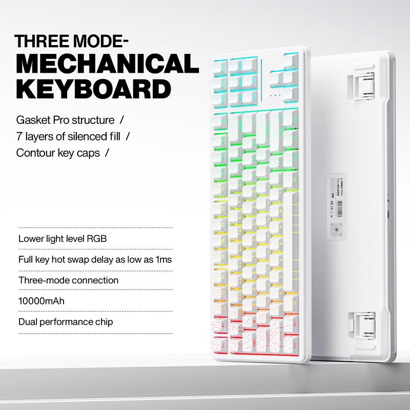 LANGTU T88 Pro Custom Mechanical Keyboard Tri Mode Wireless White Contour Lines RGB Backlit Gasket Pro 88 Keys 2