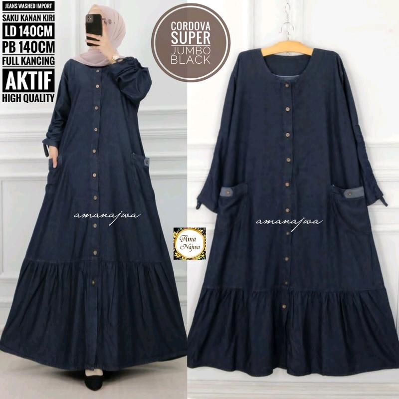 gamis jeans jumbo xxl-xxxxl -gamis super jumbo jeans ld 120-140 cm Dress Muslim Baju Wanita Dewasa 1