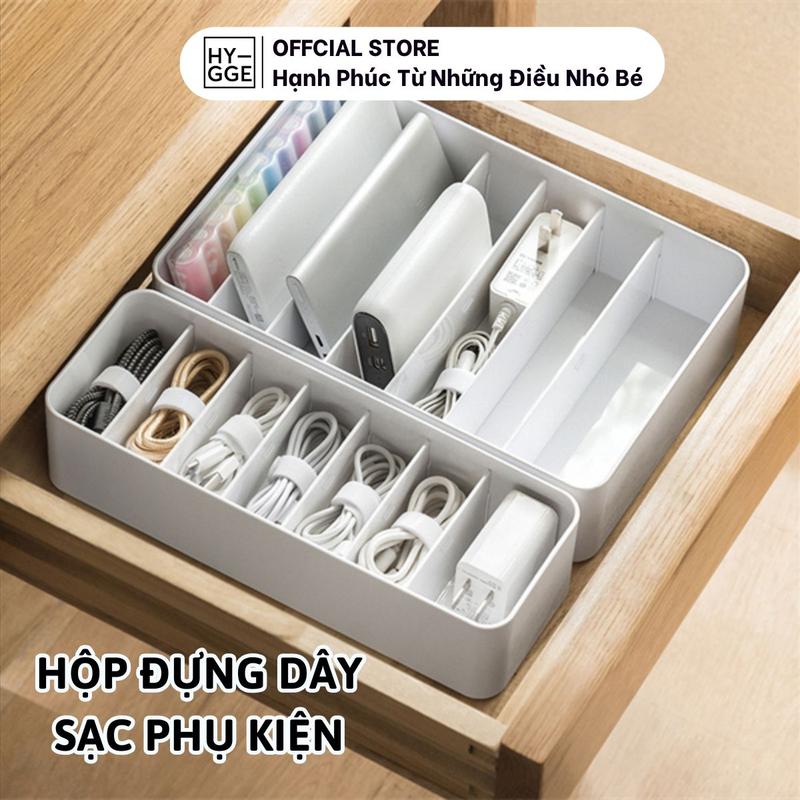  Hộp Lưu Trữ Bảo Quản Cáp Sạc Phụ Kiện Hygge Chia Ngăn Tháo Rời Tiện Lợi Nhựa PP Dày Dặn Chống Nứt Vỡ 