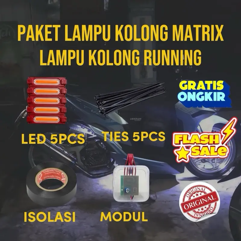 PAKET LENGKAP LAMPU KOLONG  MATRIX UNDERGLOW 10 MODE BISA UNTUK MOTOR MOBIL MODUL BOX LED 5PCS,ISOLASI,KABEL TIES BISA UNTUK SEMUA KENDARAAN 12VOLT GRATIS ONGKIR