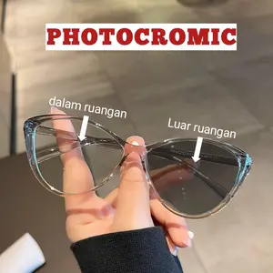 Kacamata Cat Eye lensa photocromic anti radiasi Mata Kucing wanita Sunglesees