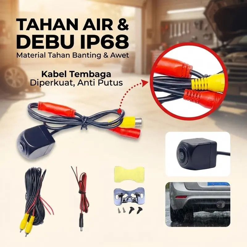 Kamera Mundur Mobil Lensa Fisheye AHD 720P untuk Parkir Aman dengan Night Vision Jernih dan Set Kabel 6m