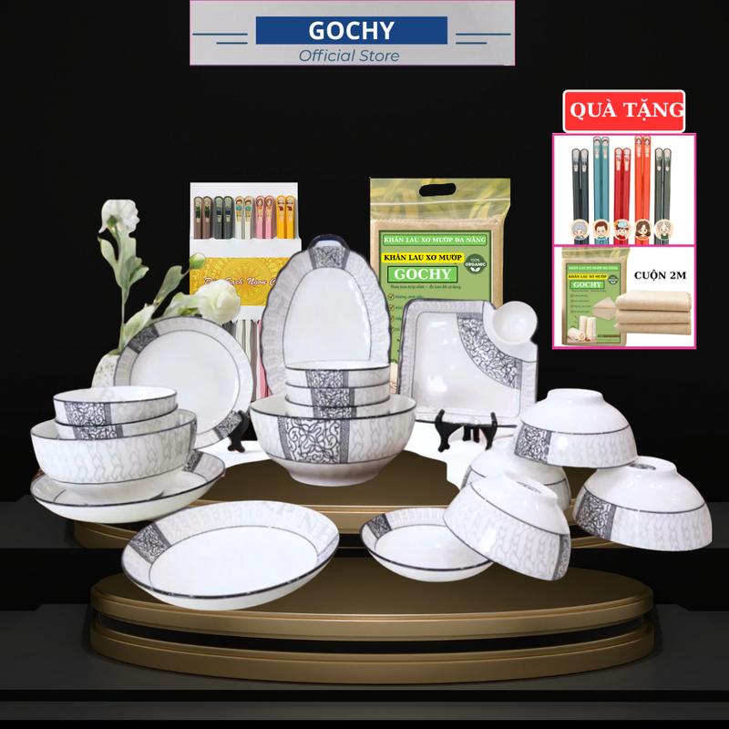 Gochy Bộ bát đĩa họa tiết Vân Mây Cao Cấp - Gốm Sứ CERAMIC - decor bàn ăn nhà bếp sang trọng lịch sự