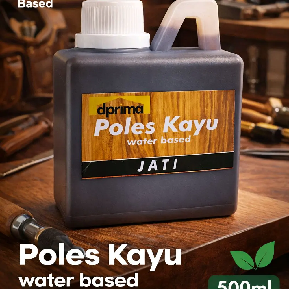 Dprima Poles Pewarna Kayu Water Based Praktis Jati 500ml untuk Polesan Kayu yang Efektif dan Ramah Lingkungan