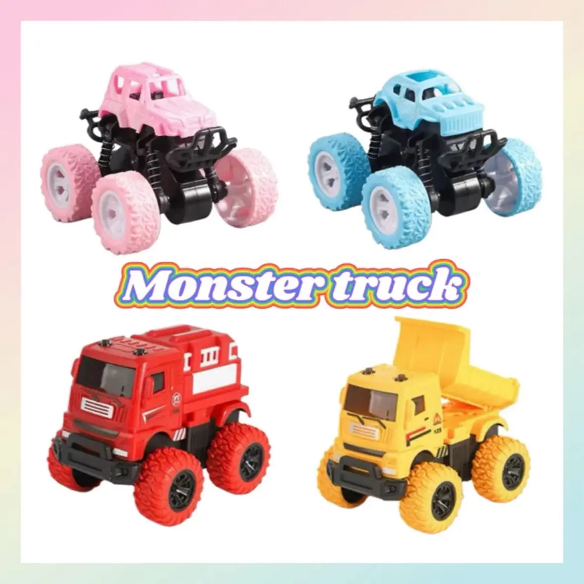 [MUMof2boys] Monster Truck Toy - Shockproof Big Wheel Construction Vehicle, Ambulance, and Fire Engine Toy Car for Kids