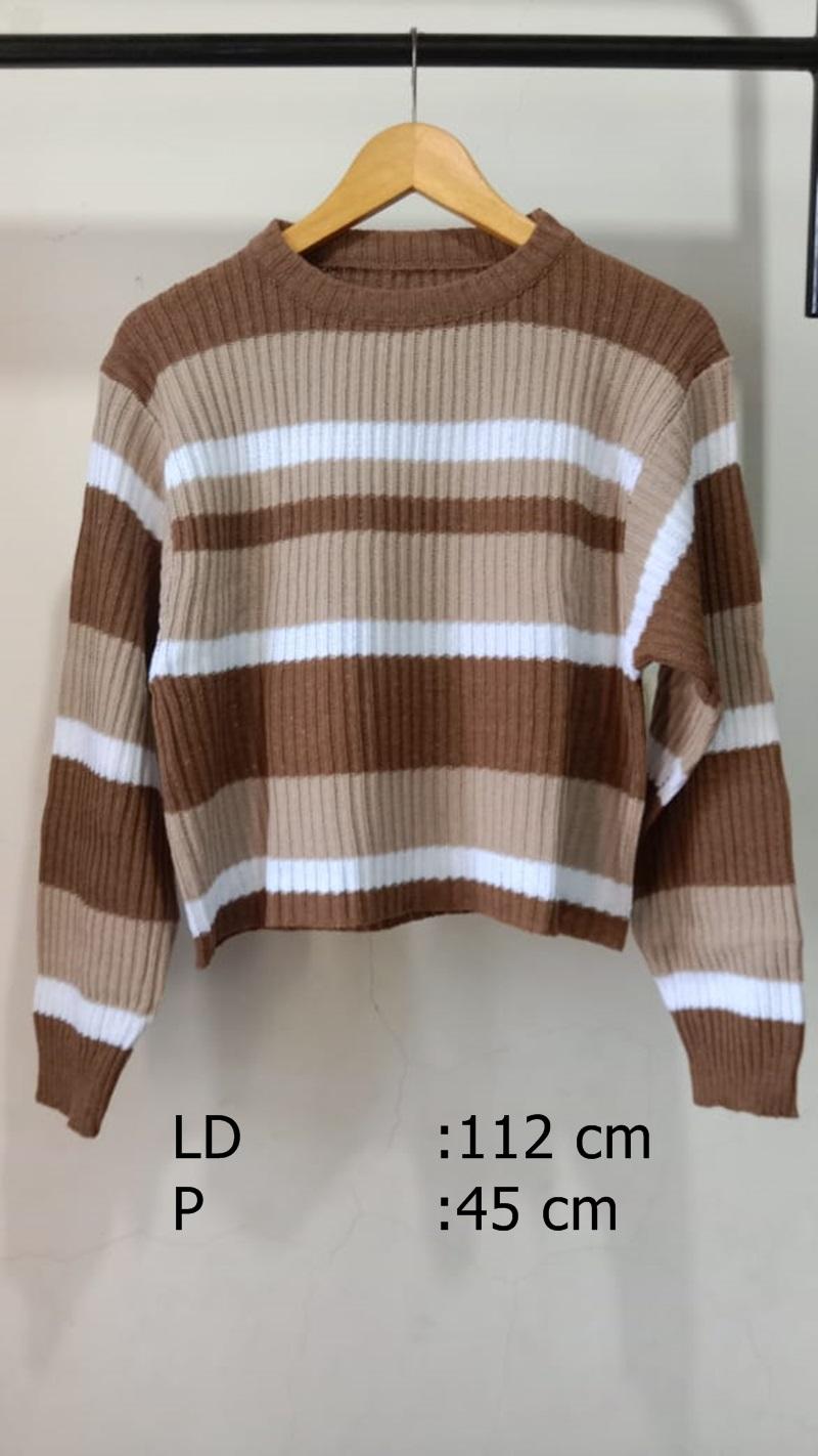 Sweater Rajut Azalea dengan Stripe Lengan Panjang untuk Wanita - Knitwear Wanita Crop Top - Atasan Wanita Casual Garis Salur - Baju Cewek Stripe Motif Cardigan Dewasa