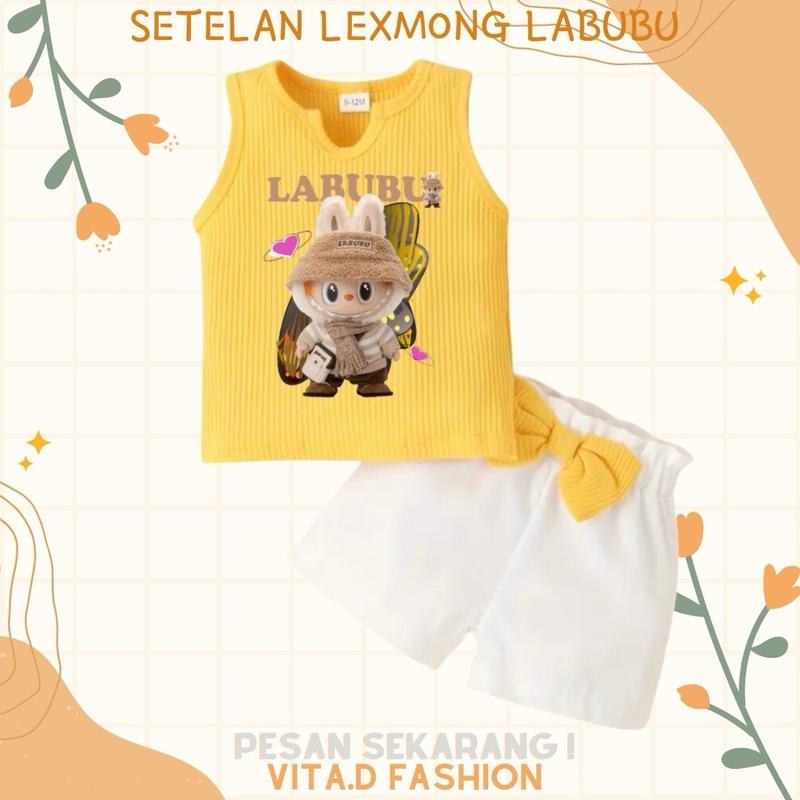 ￼SETELAN ANAK BAJU PEREMPUAN TENK TOP LABUBU USIA 1-6 TAHUN FASHION kaos labuh 1