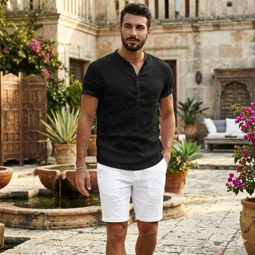 Celana Pendek Slim Hypoallergenic Linen Premium Casual Santai Pantai Liburan Rumah Sport Tidur Bahan Linen Desain Slim Fit