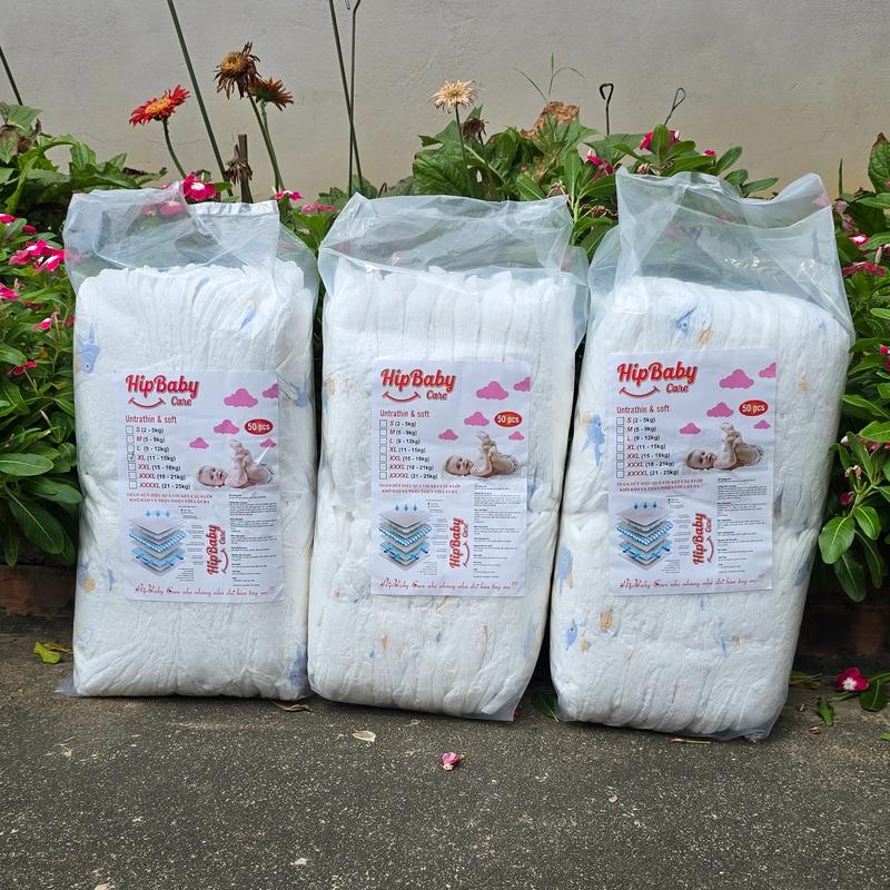 Combo 3 bịch 150 miếng bỉm Hipbaby care loại 1, đủ size S/M/L/XL/2XL/3XL quần/dán Cho Bé