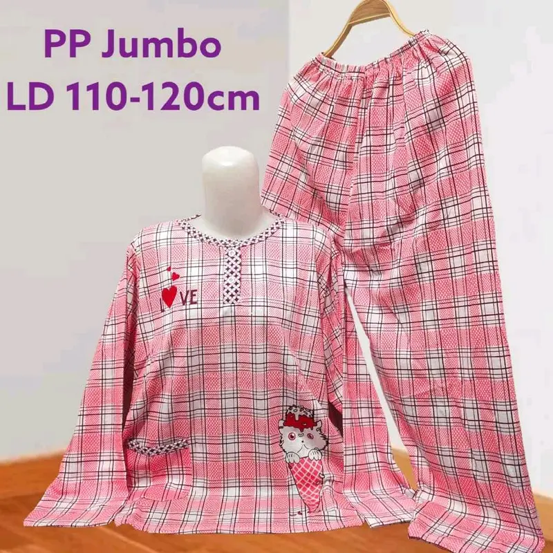 Set PP Baju Tidur Kaos Lengan Panjang dan Celana Panjang Jumbo Babydoll Wanita LD 110-120 cm 5