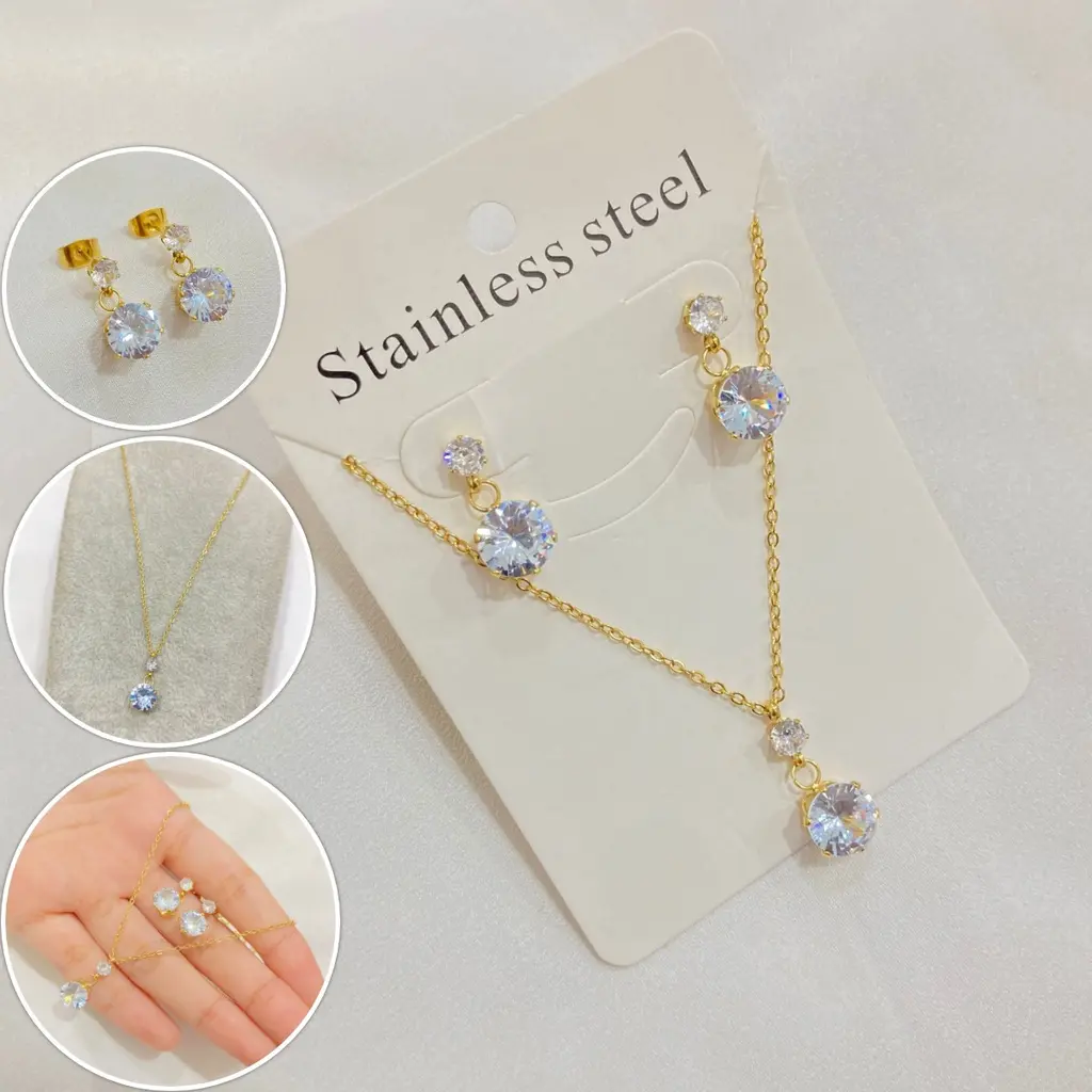 [NOIN] Set Kalung Anting Titanium Wanita Permata - Korean Style SET-01