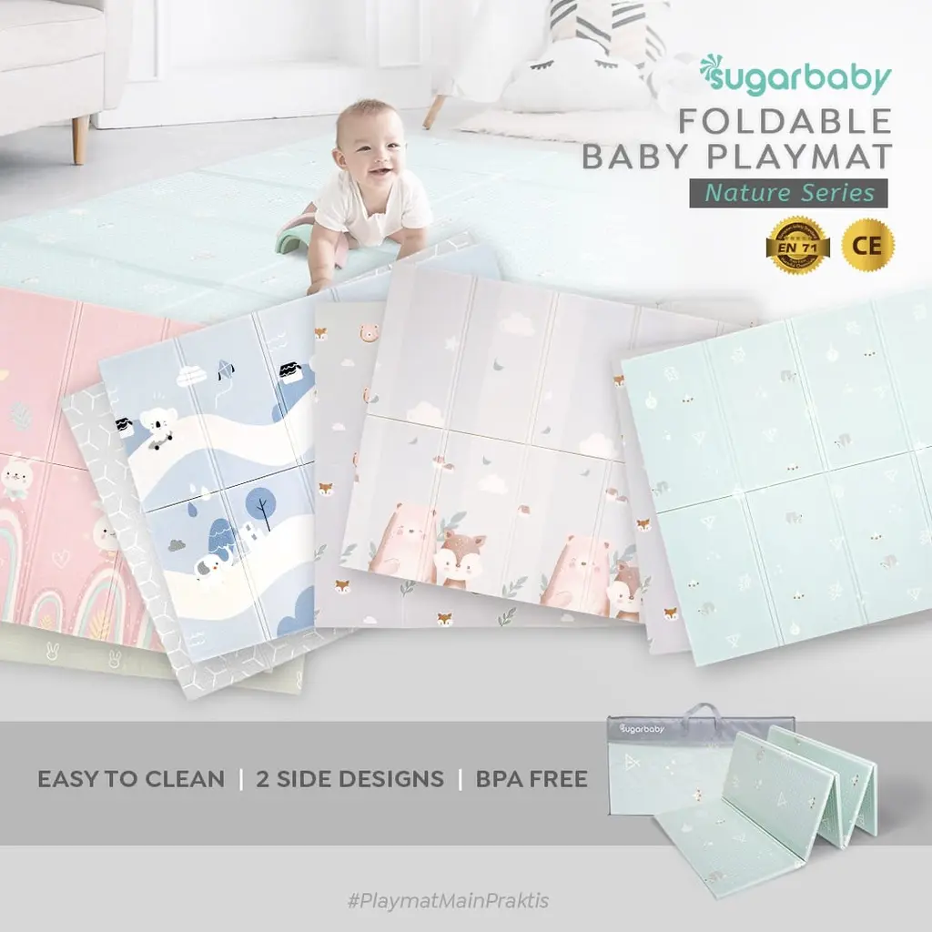 Sugarbaby Foldable Baby Playmat (Nature Series)  Playmat karpet Lipat Biru Pink Tosca Abu Karpet Lipat Travel Size Alas Bayi FREE BUBBLE Tikar