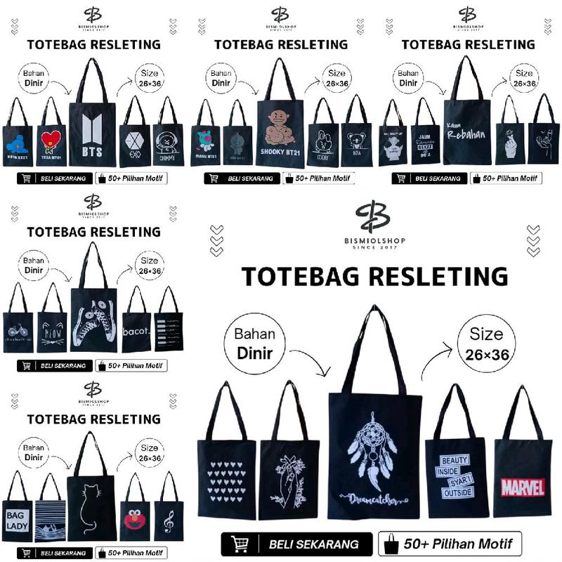 Tote bag resleting Totebag wanita ukuran 26×36 Bahan dinir tebal Tas jinjing motif 1