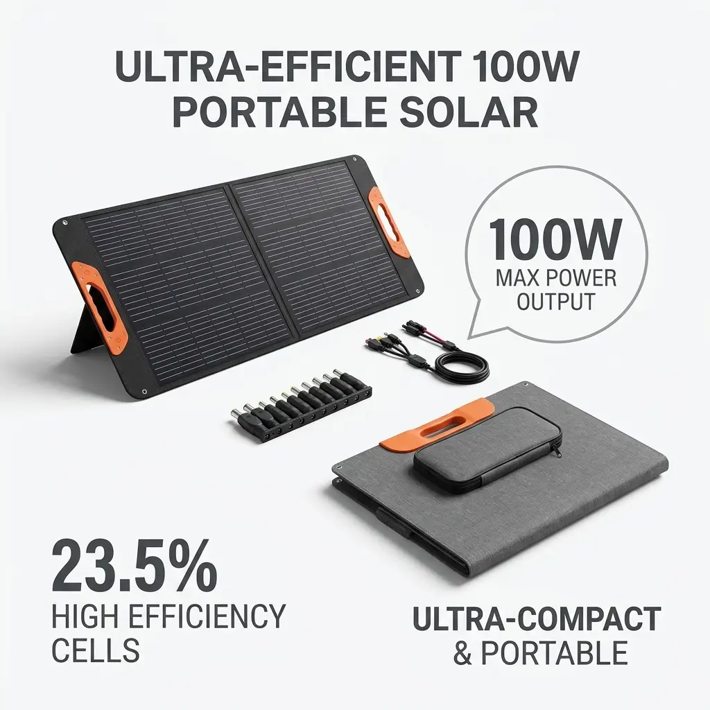 Panel Surya Lipat 100W Monocrystalline Portable Tahan Air Charger Power Station Camping Outdoor Efisien