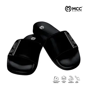 Sandal Selop Pria Kasual Terbaru Karet MCC BT001 Black Hitam Putih 38-43 Shoes Sendal Wanita