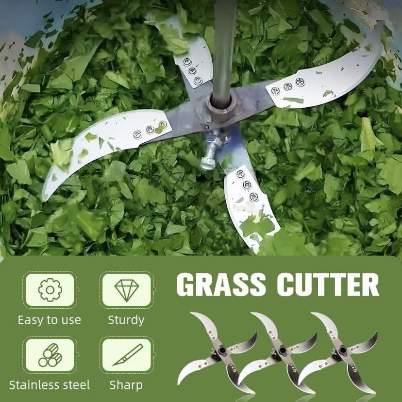 Pisau Mesin Cacah Rumput Sayuran Multifungsi Pakan Ternak Entok Ayam untuk Dinamo dan Stick Bor Jenis baru alat pemotong sayuran dengan mata pisau yang lebih tebal, dudukan mata pisau, dan batang dasar.