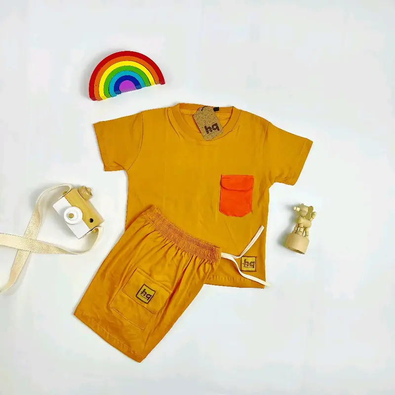 Setelan Kaos Anak Poket Satu Laki Laki Perempuan Bahan Adem Katun 30s Fashion 1