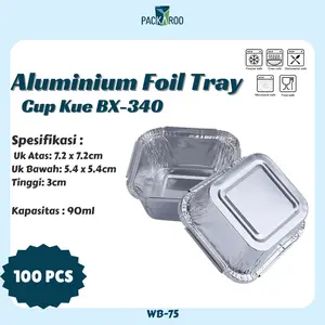 Aluminium Foil Tray Cup Kue 90ML BX-340 + Tutup Mika 100 Pcs / Cup Makaroni Schotel TERMURAH