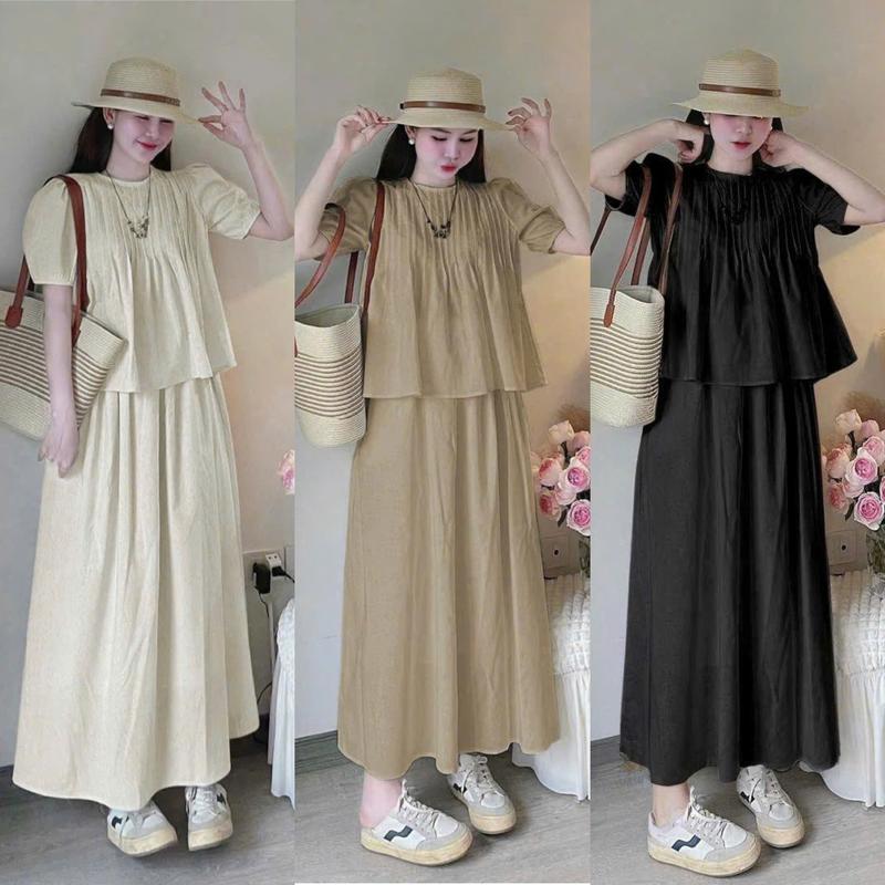 S941 (TÁO ĐỎ BIGSIZE 55-90KG) SET 2 MÓN BIGSIZE ÁO BABYDOLL XÒE DẬP LY + CHÂN VÁY DÀI